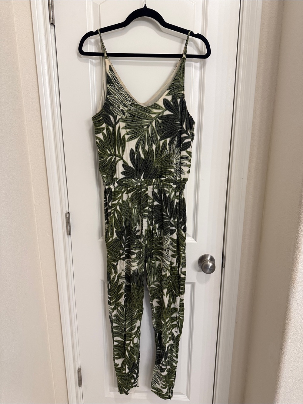 Topshop Green and White Palm Leaf Jumpsuit
